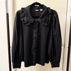 LEVI'S Emilie Black Denim Frilly Collar Puff Sleeve Blouse Top Jacket - XL